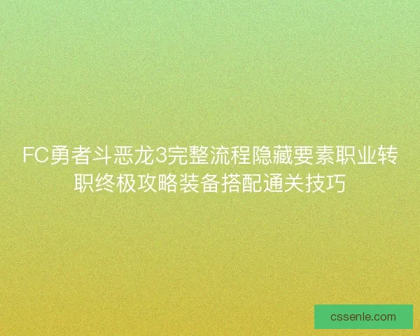 FC勇者斗恶龙3完整流程隐藏要素职业转职终极攻略装备搭配通关技巧