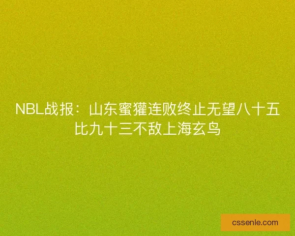 NBL战报:山东蜜獾连败终止无望八十五比九十三不敌上海玄鸟 NBL战报:山东蜜獾连败终止无望八十五比九十三不敌上海玄鸟